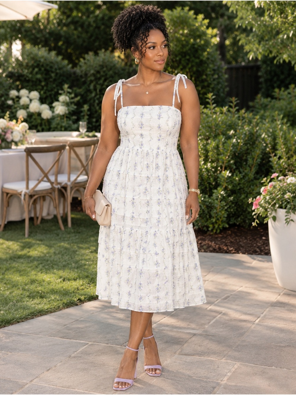 And Now This Blue Floral Tiered Midi Dress Sz 2X NWOT Tie Strap Cottagecore